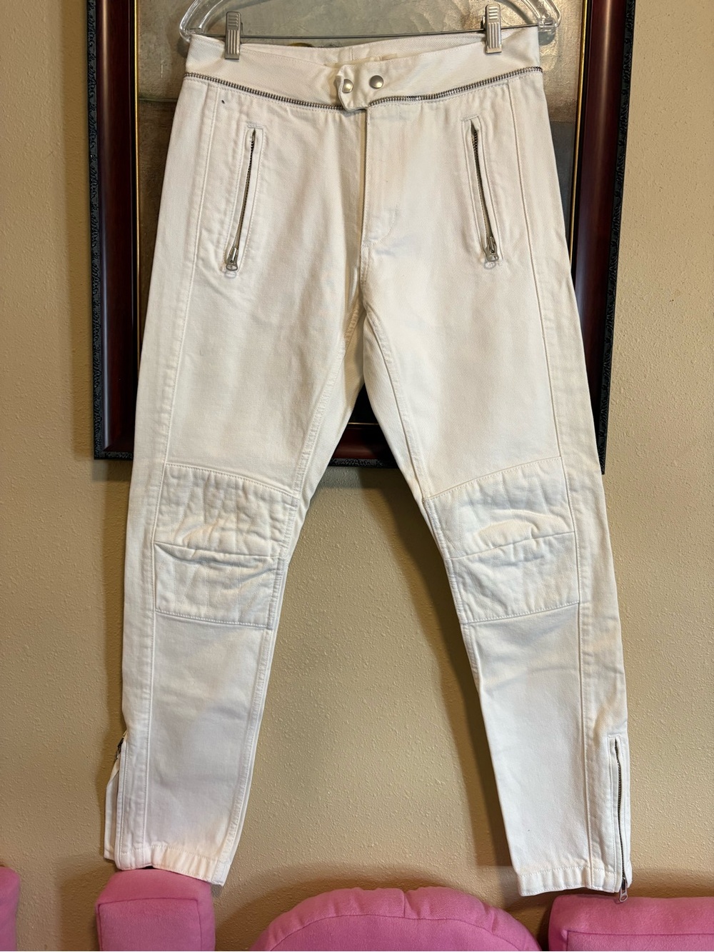 Isabel Marant White Cargo Moto Pants with Zip Details